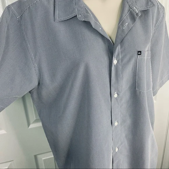 QUIKSILVER button down shirt Casual short sleeve shirt Men’s blue white XL - Picture 2 of 11